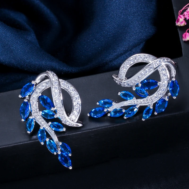 Женские серьги гвоздики в форме листа с фианитом|earring ideas|earrings sapphireearring stopper |