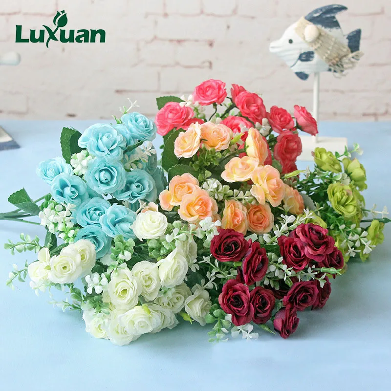 

15 Heads Rose Wedding Decoration Silk Artificial Flowers Corsage Fake Flower Artificial Plants Needlework Flores 4011