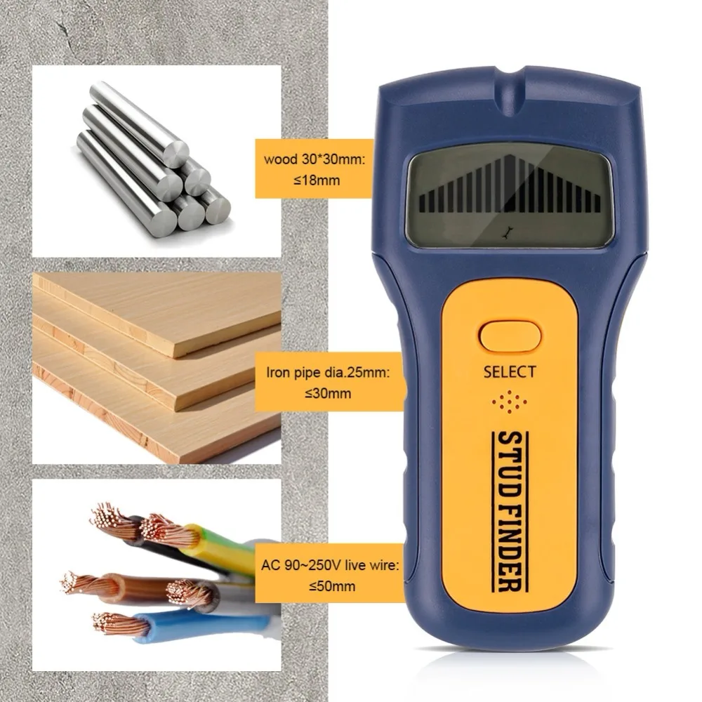 3 in1 Stud Wood Wall Center Stud Finder Scanner LCD Metal AC Live Wire Detector Tool Handheldin