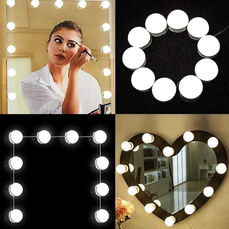 

Makeup Mirror Vanity LED Light Bulbs Kit USB Charging Port Cosmetic Lighted Make up Mirrors Bulb Adjustable Brightness lights