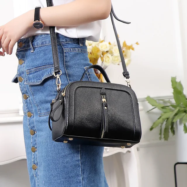 Korean style leather Women handbags 2019 Fashion Black Shoulder bags
