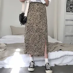 Leopard юбка весна-лето новый с подкладкой А-силуэта Сплит Печатный Saia Midi тонкий S-L Harajuku корейская мода крутые юбки женские