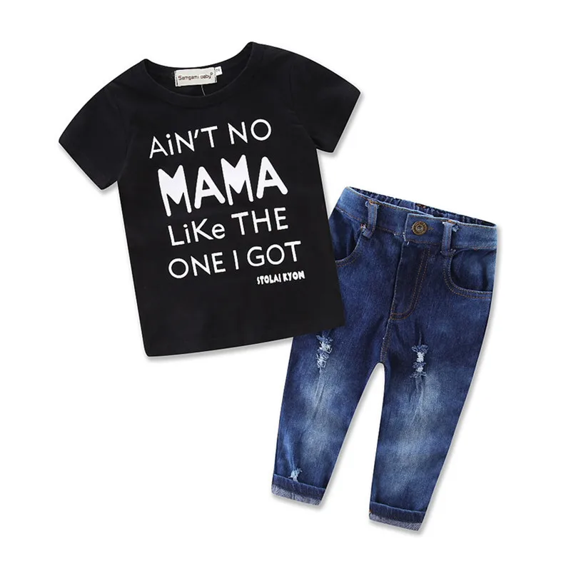 

Children boy's Fashion Letter Print Sets T-shirts + Jeans For kids Casual Suit Clothes For 2- 7 years old