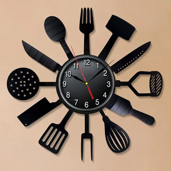 

Cutlery Wall Clock Modern Design Spoon Fork Clock Kitchen Watch Vintage Retro Style Vinyl Record Wall Clocks Home Decor Silent