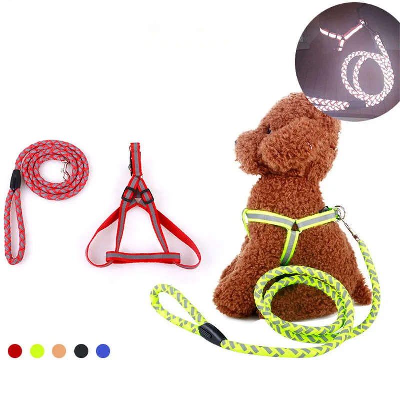 Pet Dog Harness Chest Strap Leash Set for Dogs Night Safety Reflective