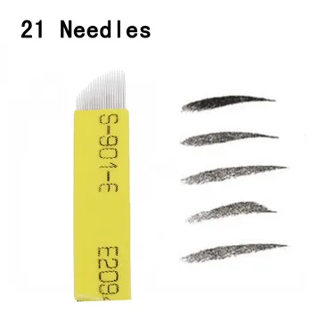 

21 Pins 100PCS Permanent Makeup Eyebrow Tattoo Bevel Blade Microblading Needles for 3D Embroidery Manual Tatoo Pen
