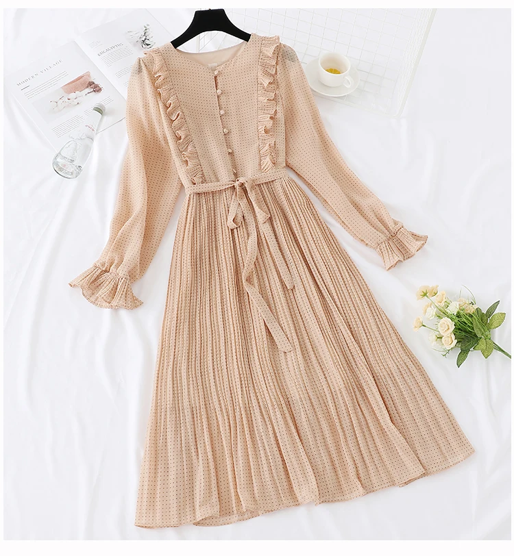 Trytree 19 Autumn Dress Vintage Dot Ruffles women Butterfly Sleeve Shirt Dresses Belt Mid-calf Empire A-line Pleated Hem Dress 4 Trytree 19 Autumn Dress Vintage Dot Ruffles women Butterfly Sleeve Shirt Dresses Belt Mid-calf Empire A-line Pleated Hem Dress 4