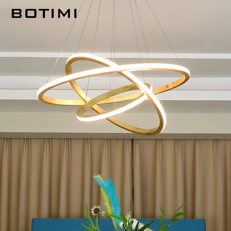 Светодиодные деревянные кольца BOTIMI 220 В подвесные светильники для столовой отеля