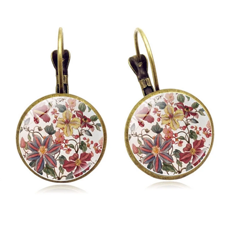 

Fshion Retro Women Lady Elegant Lotus Pattern Round Time Flower Earring Jewelry Earring