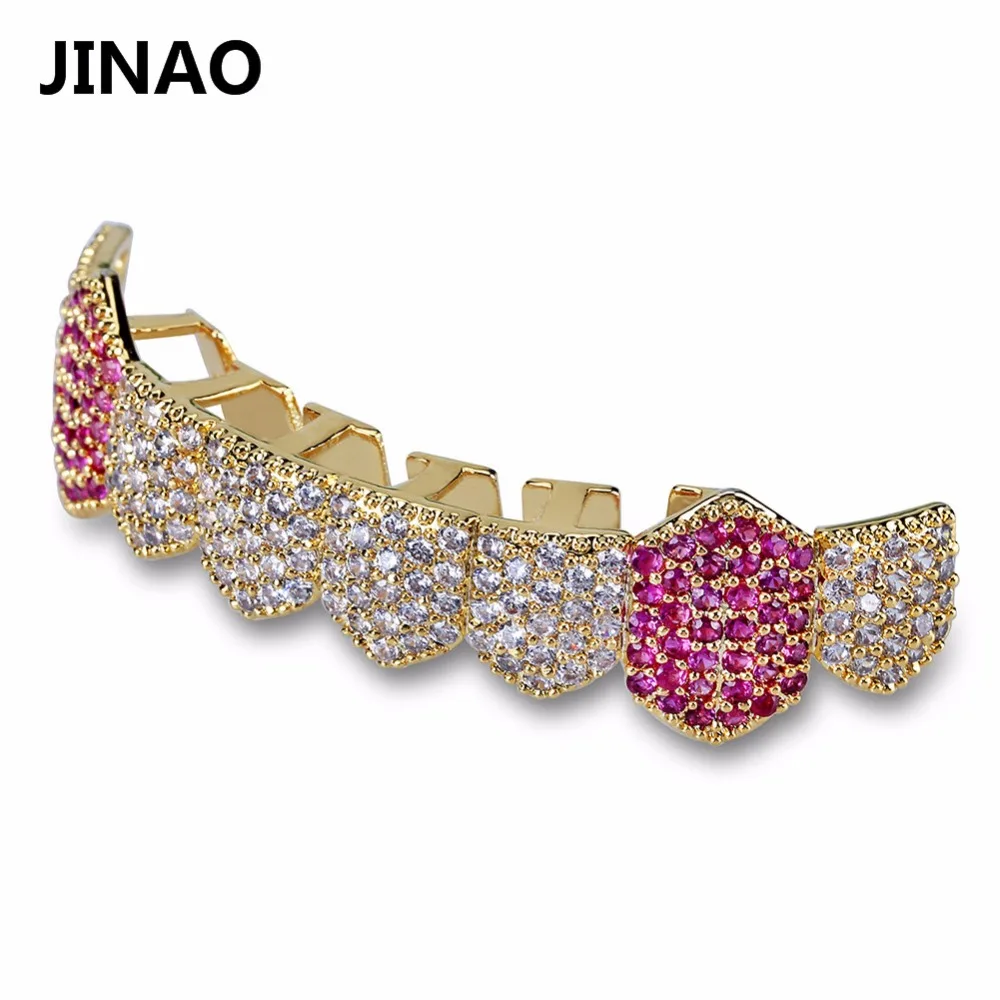 JINAO в стиле «хип-хоп» льдом Зубы вампира grillz Gold посеребренный Micro Pave CZ камни только нижние рта грили holleween подарок Для мужчин
