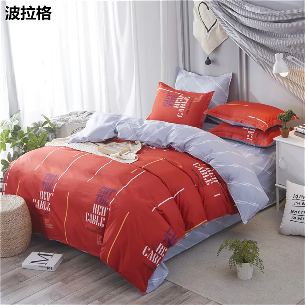 

Luxury home textie Nordic style Bedclothes King Queen Double Size red Duvet Cover gray Bed Sheet Pillowcase 3/4pcs Bedding Sets