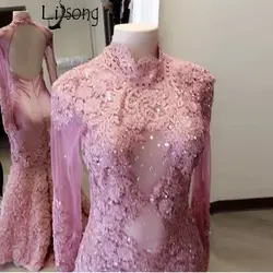 Бледно-розовый Aso Ebi кружевное платье для выпускного платья 2019 Gonna бисером пикантные Длинные платье-Русалка на выпускной большого размера в