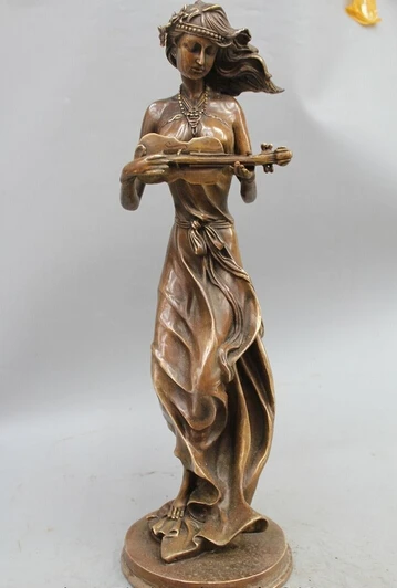 

wholesale factory 19"Western Esthete allure Pure Bronze ART Violin cellist cool woman belle statue