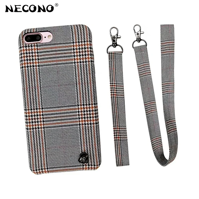 

NECONO Retro British Grid Pattern Case For iPhone X Back Cover Phone Case Shell For iPhone 8 7 Plus 6 6s Plus With Free Lanyard