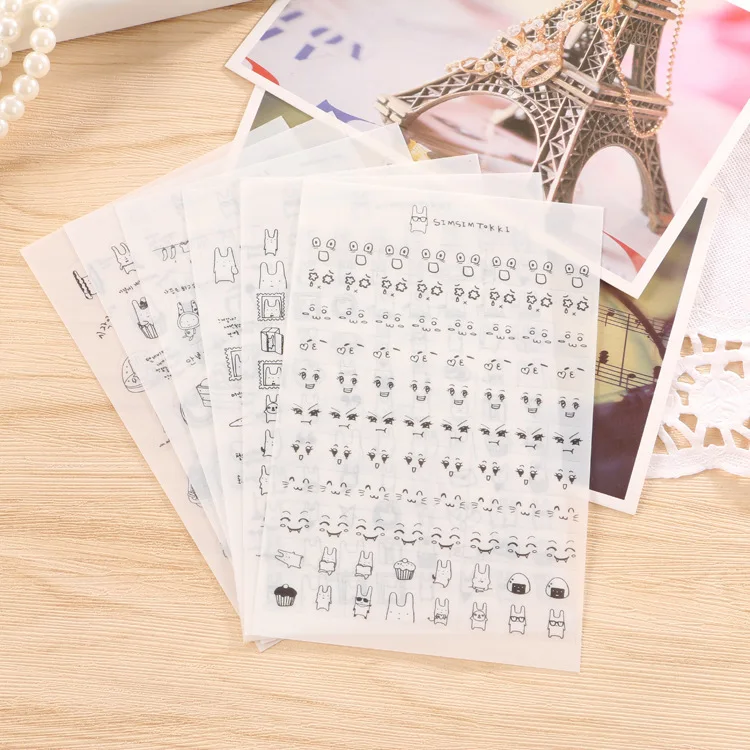 

6PCS New Creative Cute Black And White Rabbit Diary Decorative Planner DIY Diary Scrapbooking Phone Index Seal Stickers