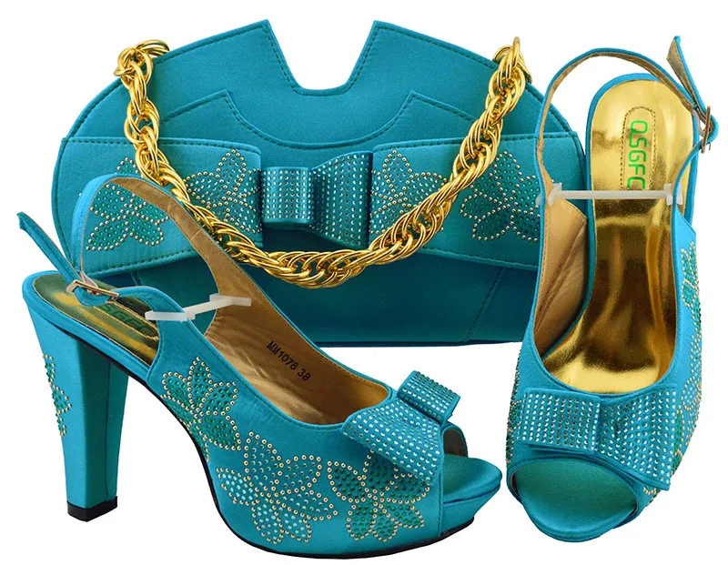 Бирюзовый Модный итальянский дизайн обувь и комплект с сумкой для Африканский стиль asi ebi вечерние бирюзовый обувь сумка соответствующий