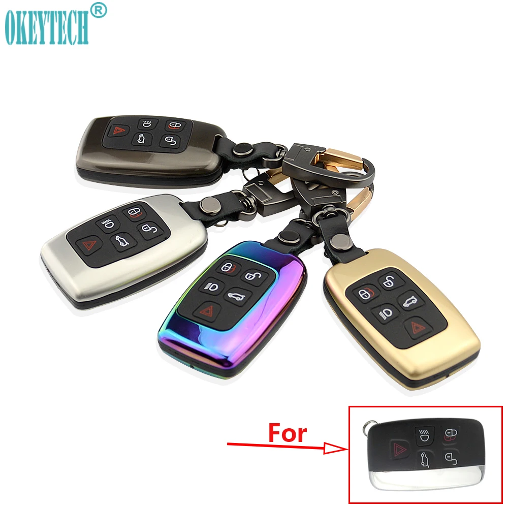 OkeyTeach New Zinc Alloy+Leather Chain Car Key Fob Case Bag Shell Cover For Land Rover Range Rover Evoque Freelander 2 Discovery