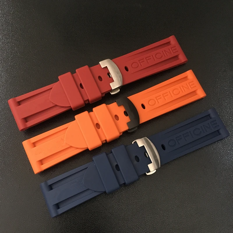

TJP High Quality 24mm Blue Red Orange Natural Rubber Watchbands For Panerai PAM111 Strap Bracelet With Original Butterfly Buckle