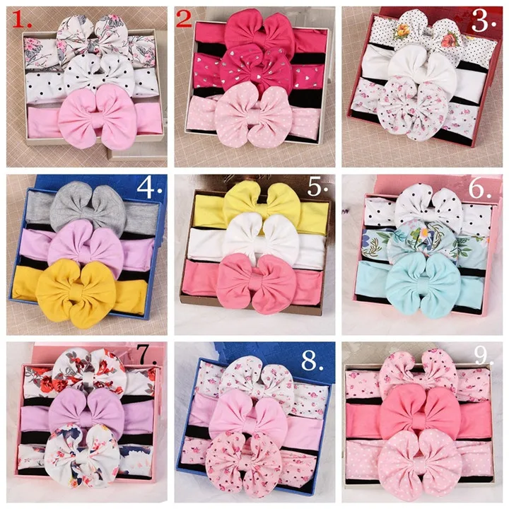 1 Wedding Gifts For Guests Baby Headband Headwear 3pcsSet Gift Box Packed Children Cotton Bowknot Hairband Headwear Party Favors 