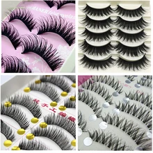 1set/10 Pairs Handmade Fake False Eyelash Lashes Volume Natural Transparent Stem Beauty Mink Extensions Maquiagem