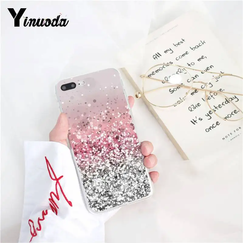 Yinuoda الذهب مسحوق لامع وردي طباعة TPU أسود غطاء إطار هاتف محمول شل ل فون X XS ماكس 6 6 S 7 7 زائد 8 8 زائد 5 5 S XR 10 حالة