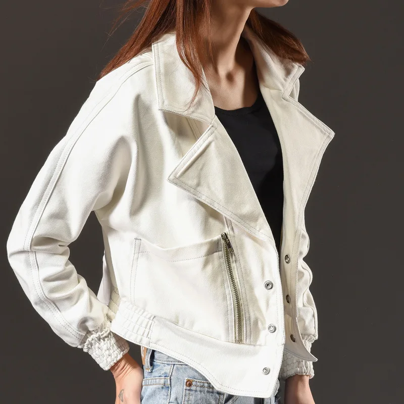 2017 Jacket jeans Women Autumn Coat Solid White Cotton Denim Jacket
