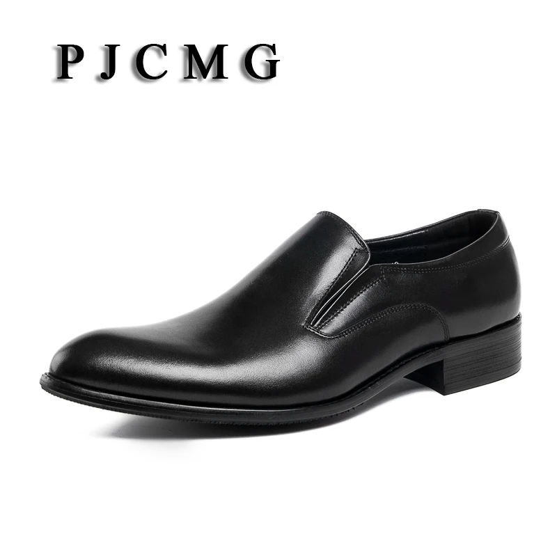 

PJCMG High Quality Fashion Spring/Autumn Black/Red Genuine Leather Plain Flat Oxford Slip-On Dress Wedding Shoes For Men