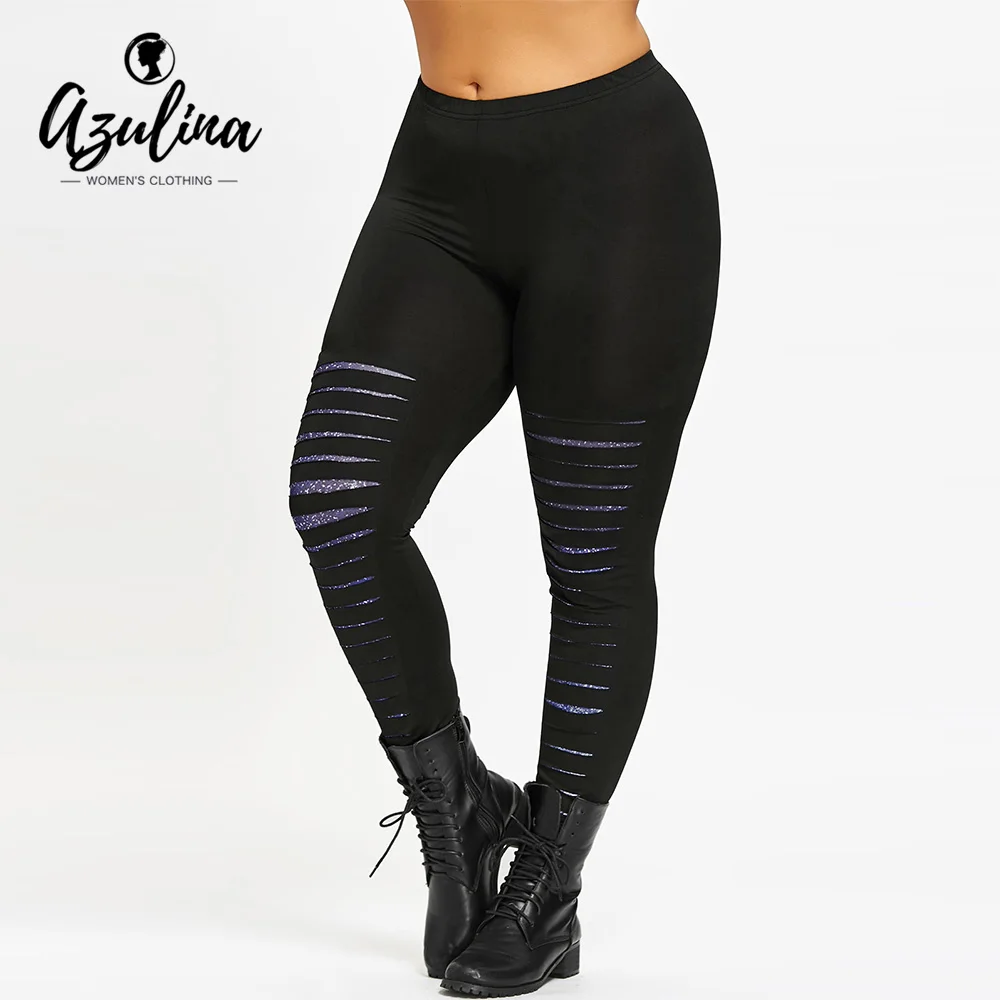 Rosegal زائد الحجم غالاكسي ممزق النساء طماق 2018 اللياقة البدنية Leggins تجريب طماق Jeggins مرونة الخصر ضئيلة سروال شكل قلم رصاص 5XL