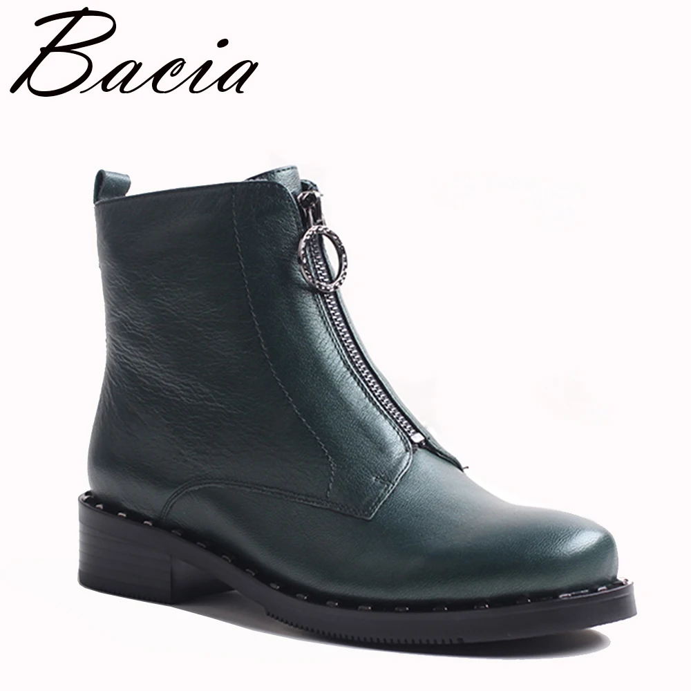 

Bacia Genuine Leather Boots Short Plush Women Shoes Simple Style Ankle Boots With Zipper Handmade High Quality Shoes VXA028