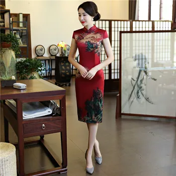 

Shanghai Story Short Sleeve national trend dresses chinese style dress Knee Length cheongsam Qipao chinese traditional dress