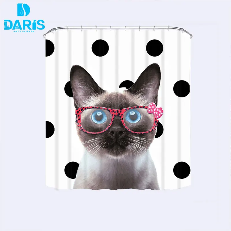 DARIS Cat Designer Waterproof Bathroom Fabric Shower Curtain Luxury