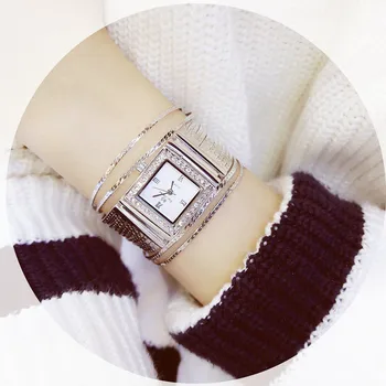 

New Hot-Selling Watch High-End Women's Watch Custom Full Rinestone Square Chain Watch