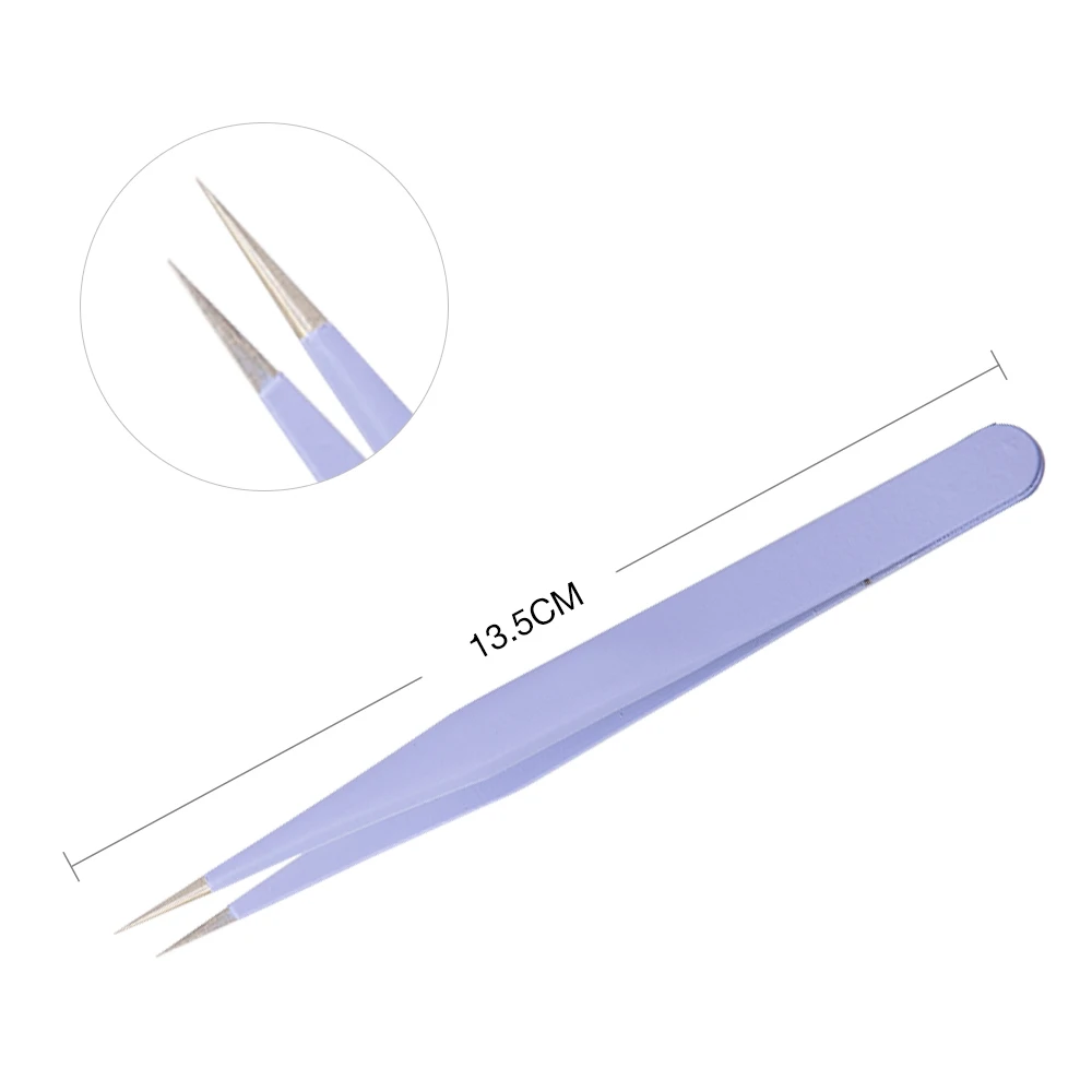 Purple Straight Цветной Антистатические Пинцет для наращивания ресниц бровей Нержавеющая сталь комплект Красота точность пинцет Макияж Ремкомплект, инструменты - Цвет: Purple Straight