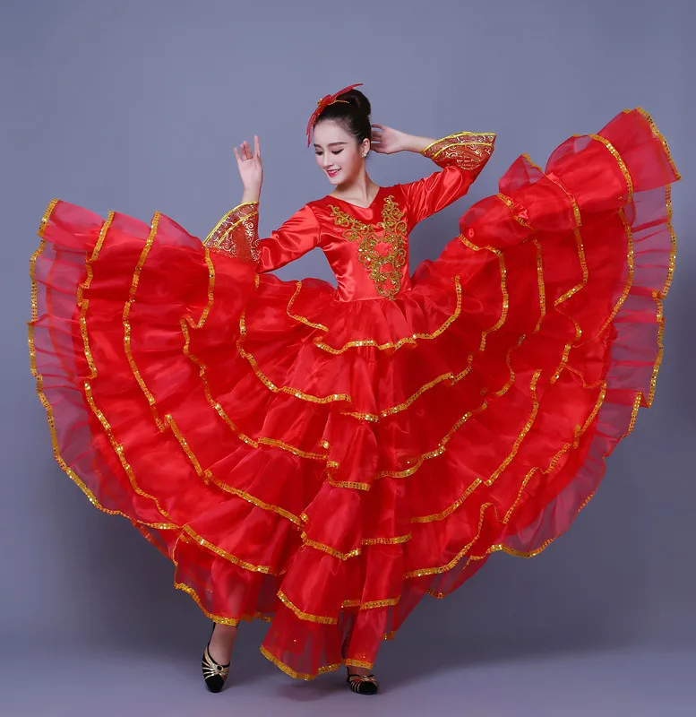 Открытая танцевальная юбка испанская коррида танцевальная юбка танцевальный костюм для фламенко испанский танец платье хор платье-540