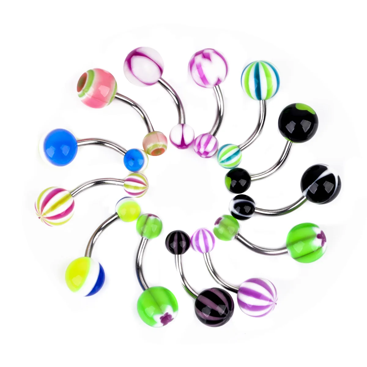 110pcs Stainless Steel Acrylic Body Piercing Tongue Bar Lip Nose Hoop Septum Ear Ring Belly Button Body Piercing Jewelry