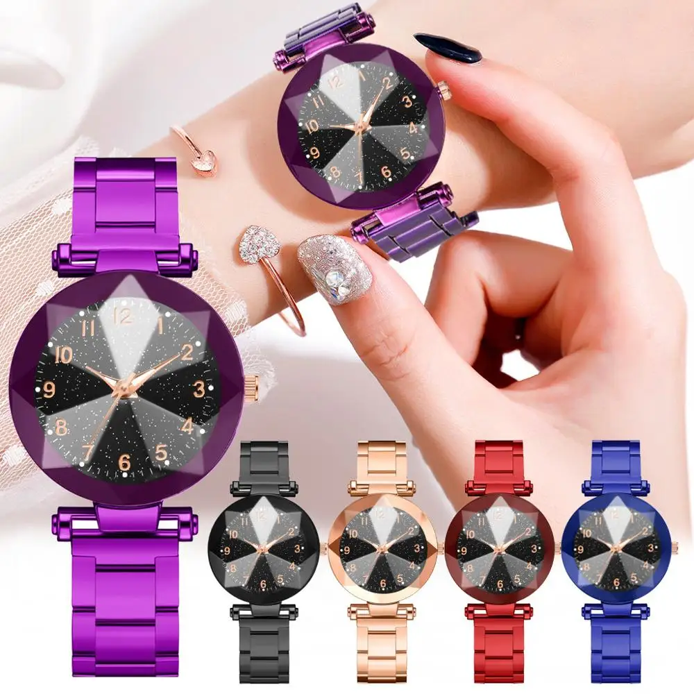 

Luxury ladies watch magnet stainless steel mesh with starry fashion diamond female luminous shining quartz watch relogio feminin