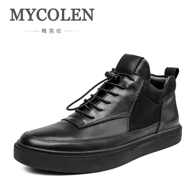 

MYCOLEN 2017 Men Boots Male European Style Lace-Up Cowhide Shoes With High Elastic Black Retro Design Men's Shoes Botas