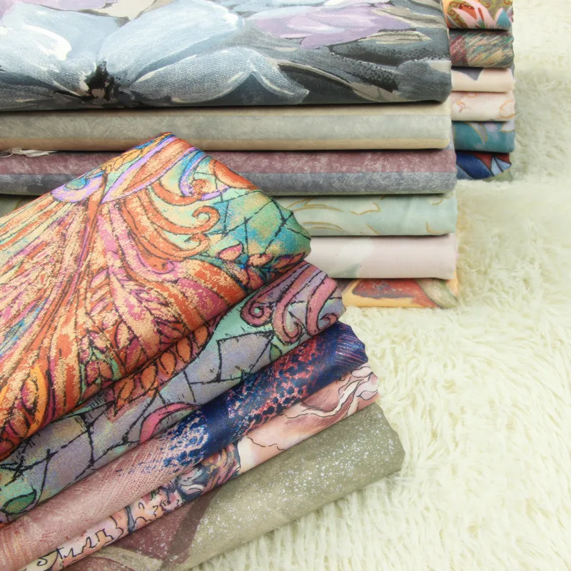 

half meter thicken cotton fabric with retro oil painting geometric abstract print, handmade bag sofa pillow cloth A934