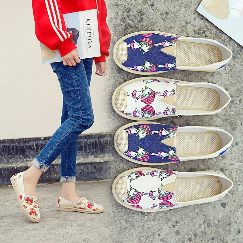 Glissent Femme De Mocassins Bande Femmes 2018 Toile Mode blue Dames Sur Plat Lzzf Mocasines Mujer Beer Dessinée Chaussures Casual Coréenne girl owl Zapatos WO8qwP8xFp
