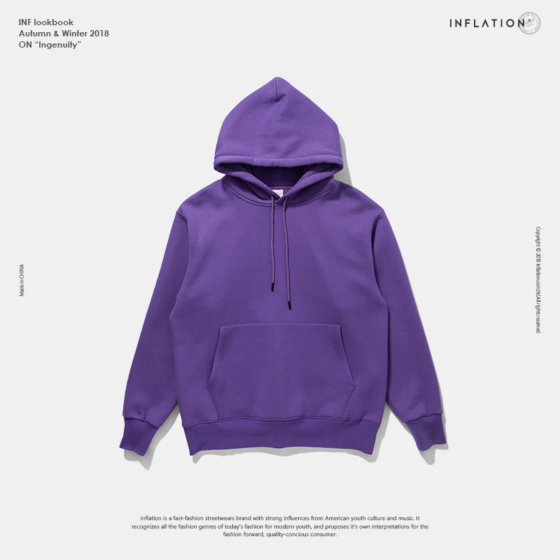 purple INFLATION осенние мужские толстовки из плотного флиса в стиле хип-хоп однотонные толстовки из плотной бархатной ткани зимние толстовки для мужчин и женщин 167W17 - Цвет: purple