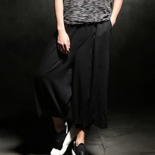 Мужские летние черные льняные шаровары, брюки в стиле панк в стиле хип-хоп, мужские повседневные джоггеры с заниженным шаговым швом, штаны в готическом стиле, уличная одежда для мужчин