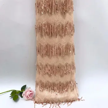 

latest African tassel lace fabric high-end African French lace embroidery 3D sequins lace Latin dresses and royal evening gowns