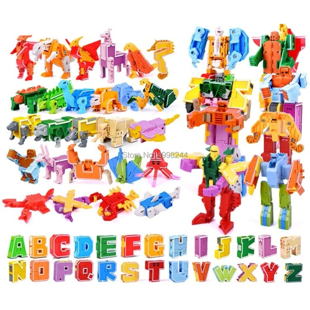 

2901-2907 transformation alphabet a~z dinosaur robot animal educational building block bricks Toy