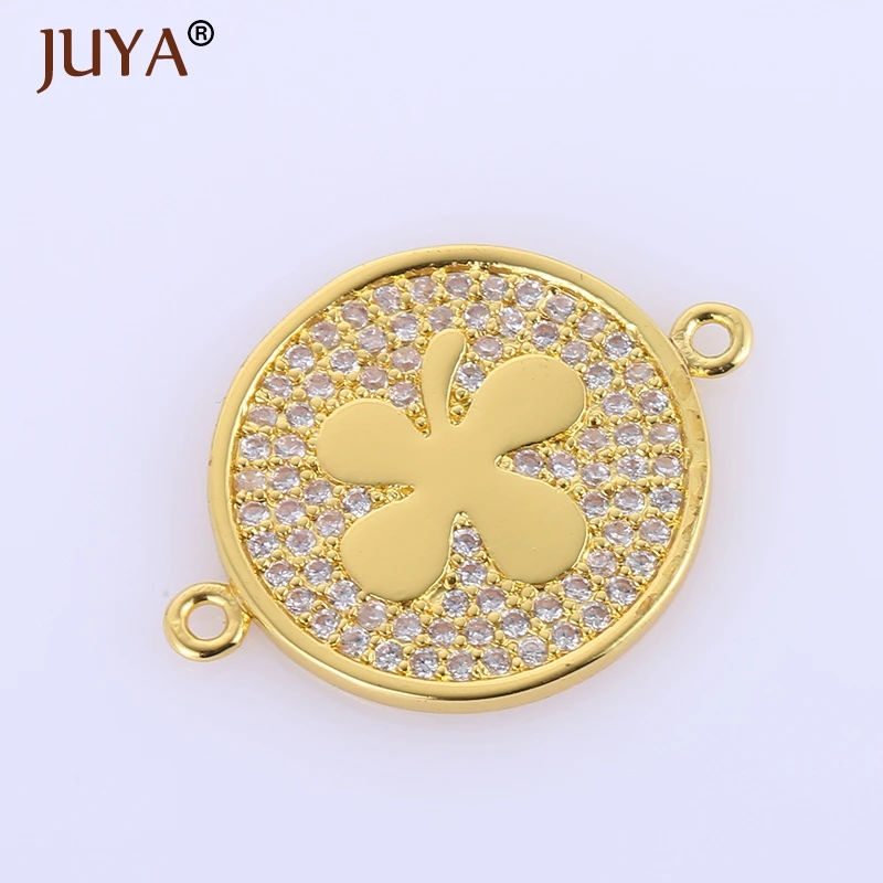 

High Quality Copper Metal With Cubic Zirconia Rhinestone Crystal Round flower 2 loops Pendant Charms For diy Jewelry Making