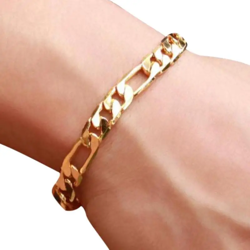 

Hot 20cm Wholesale Metal Bracelet for Men Curb Link Chain Fashion Copper Bracelet New Fashion Male Jewelry Link Chain Jewelry
