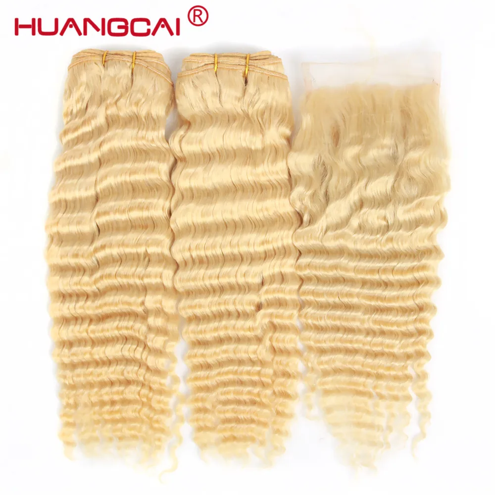 

613 Bundles With Frontal Brazilian Deep Wave 2 Bundles With Closure Remy Human Hair Blonde Bundles With Frontal Closure