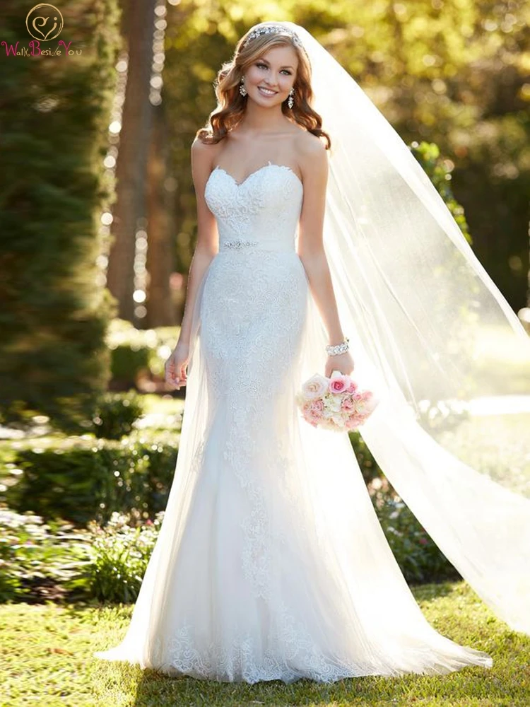 

2019 New Mermaid Sweetheart Neck Wedding Dresses Lace Appliqued with Tulle Bridal Dresses Wedding Gowns Elegant Vestido De Noiva