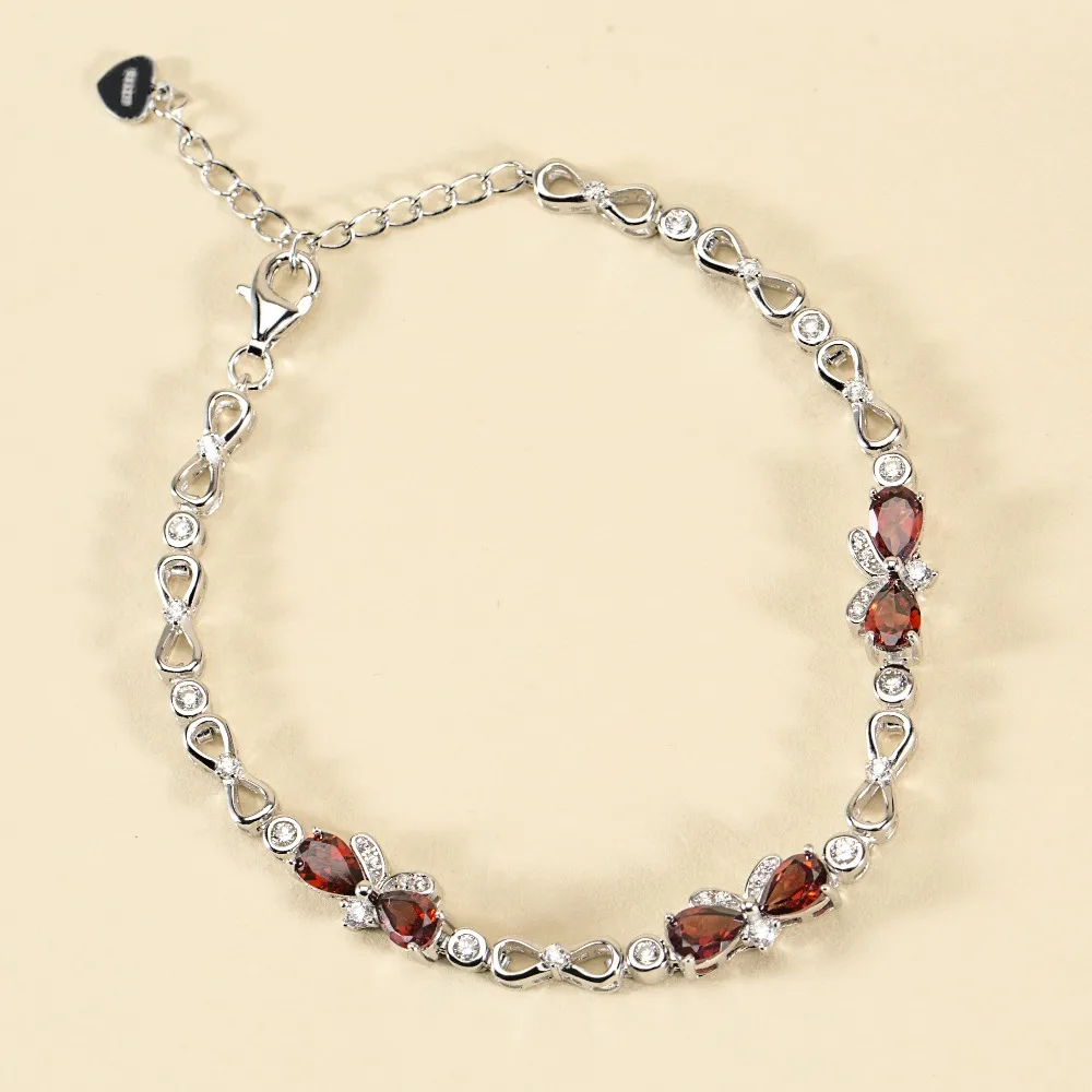 

GEEZII Elegant Women Design 925 Sterling Silver Red And White Cubic Zirconia Stone Ladies Party Bracelet For Christmas Gift