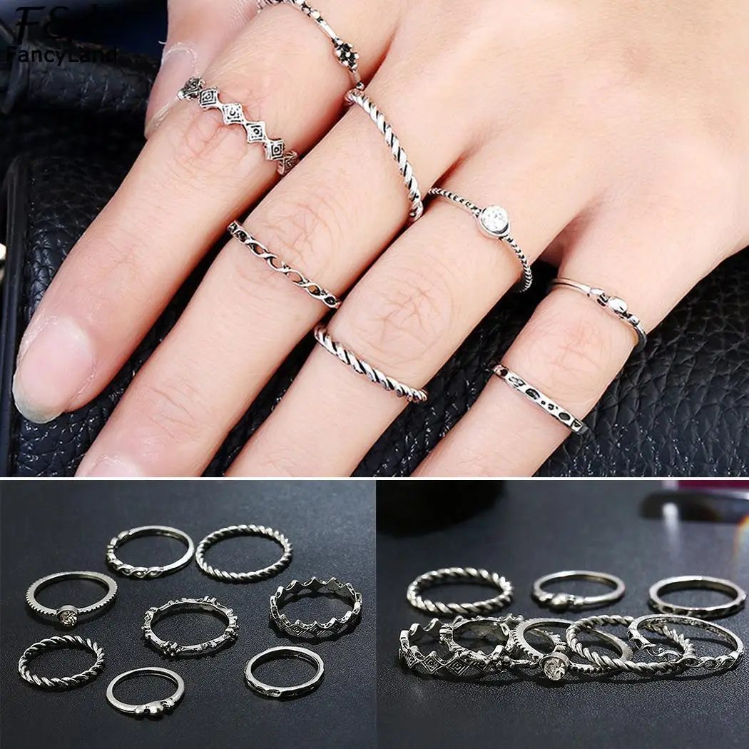 New of Pack Wedding Artificial Ring 8Pcs Fashion Women Jewelry Rings