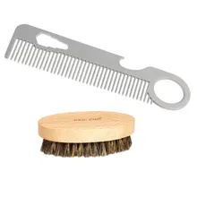 Мужская деревянная щетка для ухода за усами+ расческа из нержавеющей стали, открывалка для пива